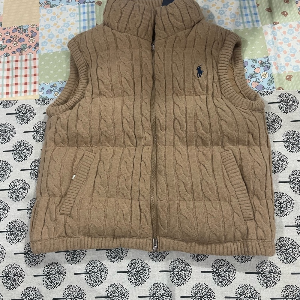 Ralph Lauren Camel Cable-Knit Quilted Vest